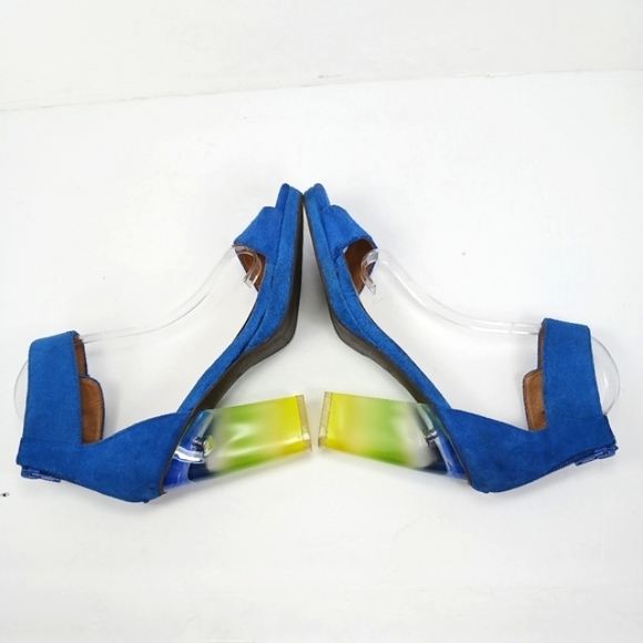 JEFFREY CAMPBELL Soiree Suede Straps Ombre Lucite Block Heel WornButNotW… - Picture 11 of 15